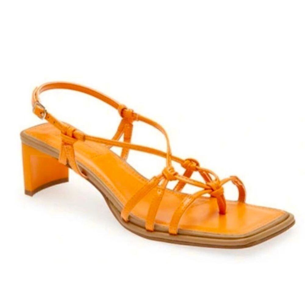 TOPSHOP Sandals‎ Womens Size 7 Orange Nina Strippy Square Open Toe Heels New